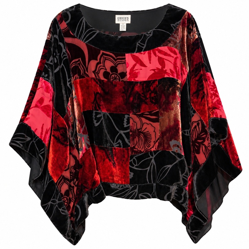 Chico's Design Whimsigoth Patchwork Velvet Burnout Poncho Top Women S/M Boho